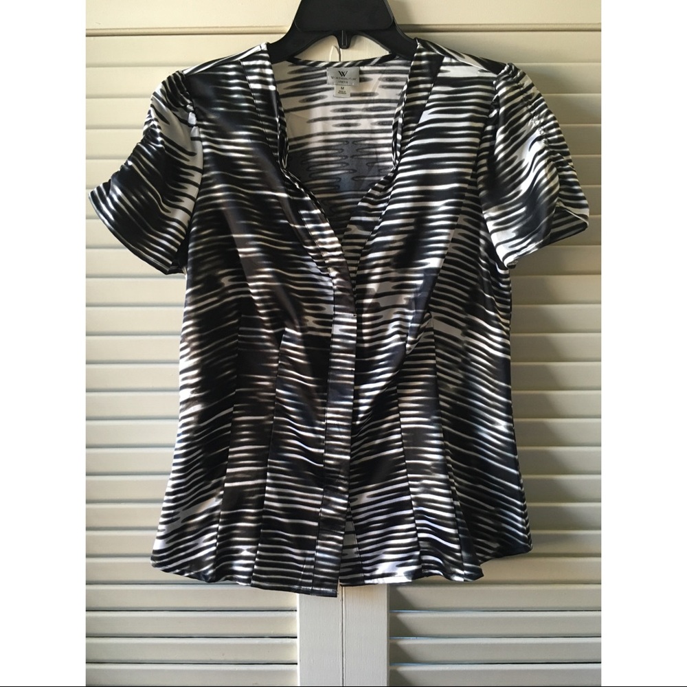 Textured Print Button Front Blouse